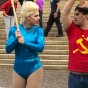 You Gotta Be Tight to Be Loose in the Right Measure Progressive wearing communist hammer and sickle alongside drag queen protests on Catholic holy ground.