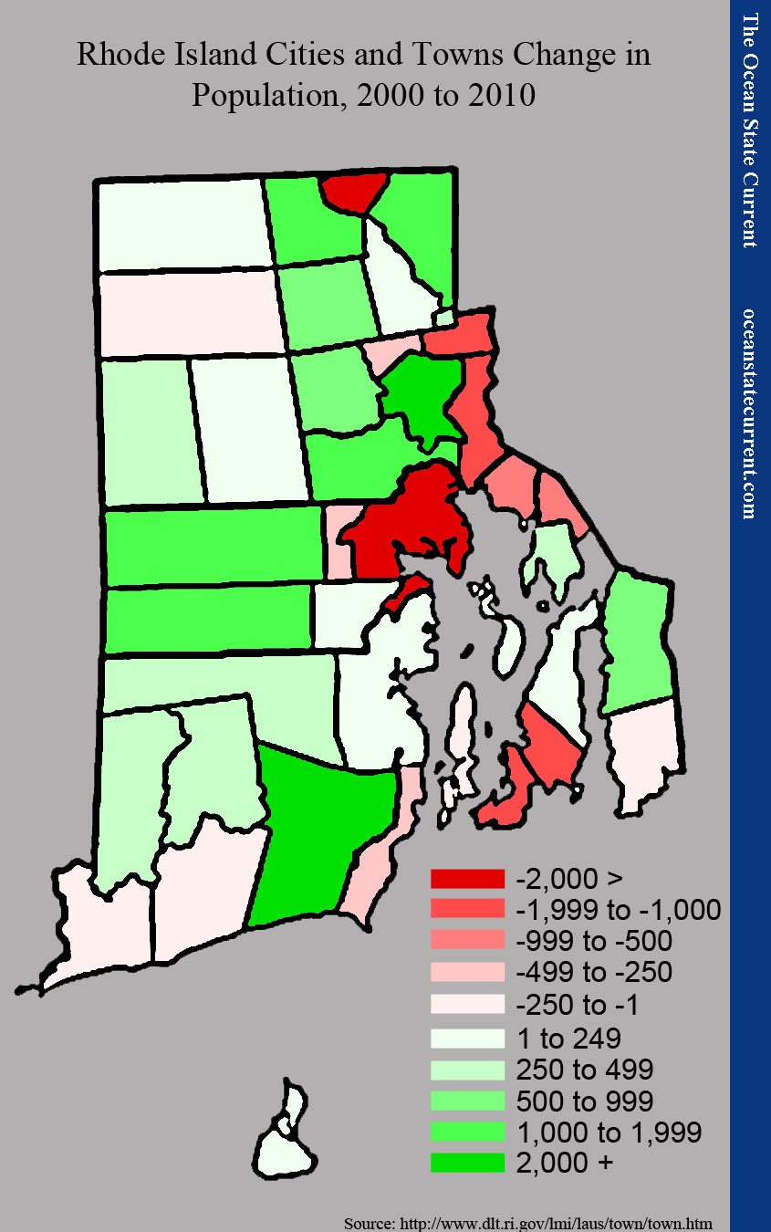 Rhode Island Cities and Towns Change in Population, 2000 to 2010