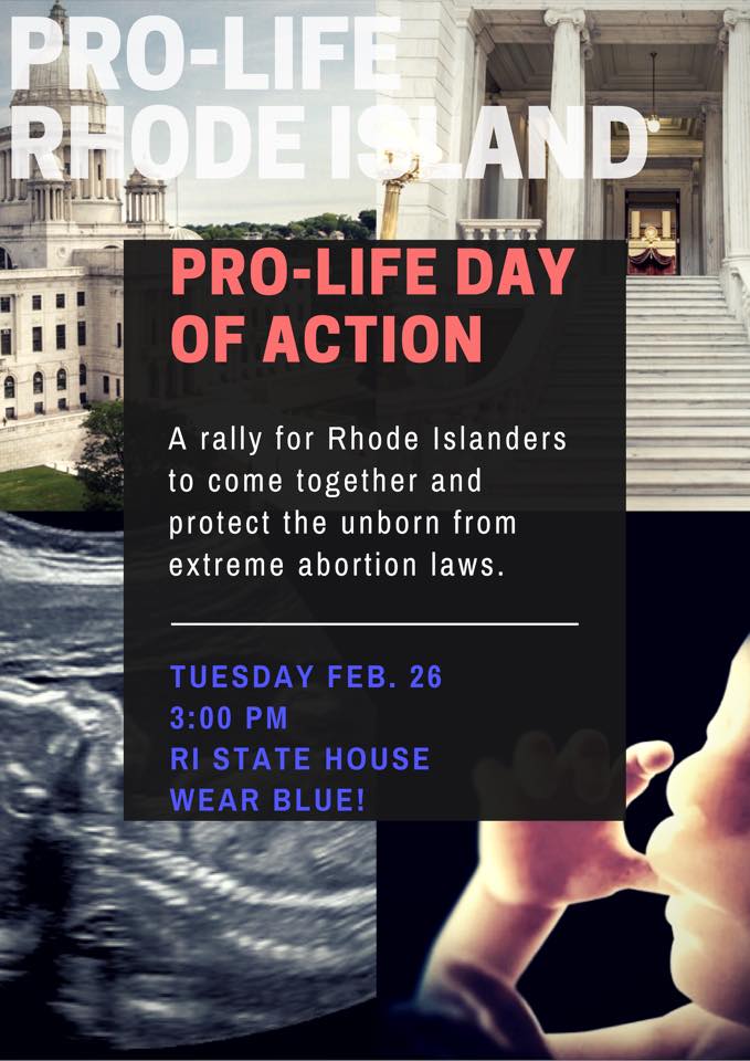 Pro-life Rally to be held at the Rhode Island State House this coming Tuesday, Feb. 26, at 3PM at the Rhode Island State House