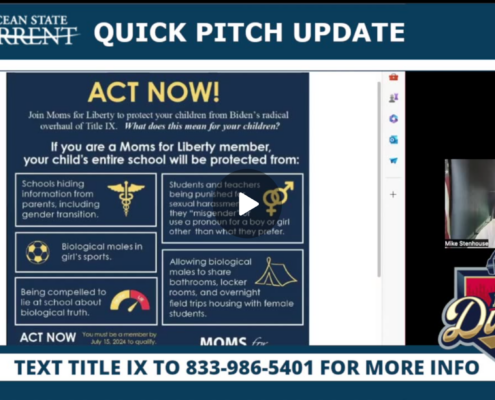 In this QUICK PITCH Update, we're joined by Amy Rodrigues, Chapter Chair at Moms For Liberty - Washington County, RI to discuss the new Title IX ruling. We are calling on parents of K-12 students as well as college students to take action by July 15th to exempt their schools from the unconstitutional changes to the historic Title IX law. Text "TITLE IX" to 833-986-5401 for more information on how you can EXEMPT your school from bogus Title IX regulations.